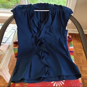 Loft front ruffle silk-like top with side zipper